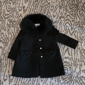 Janie And Jack Bow Coat with Faux Fur Collar